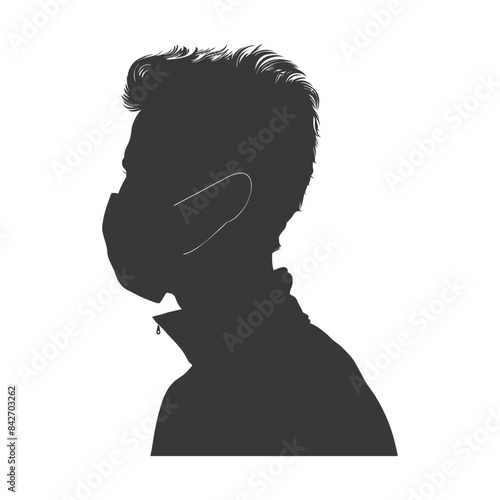 Silhouette of a masked man, minimalist covid illustration.