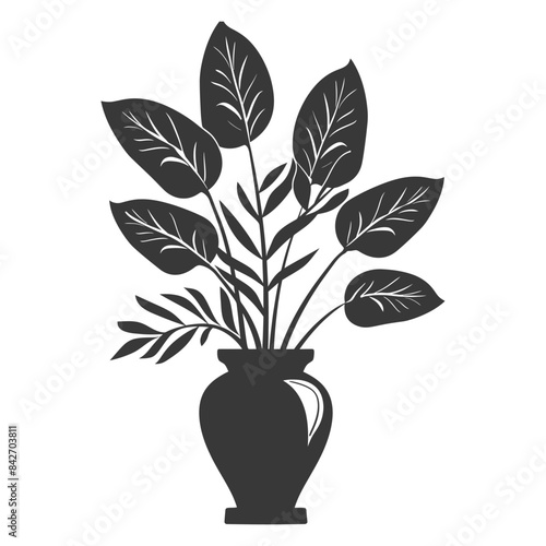silhouette ornamental plants in vase full body black color only