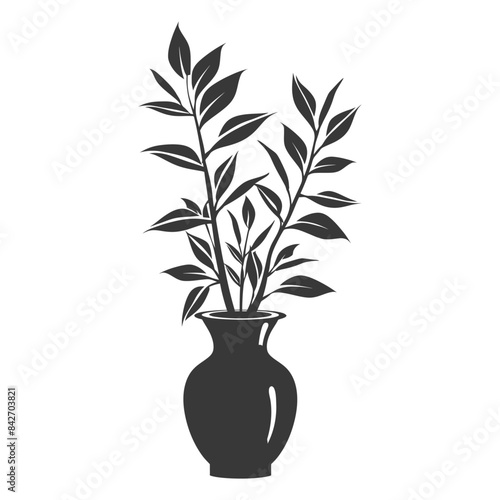 silhouette ornamental plants in vase full body black color only