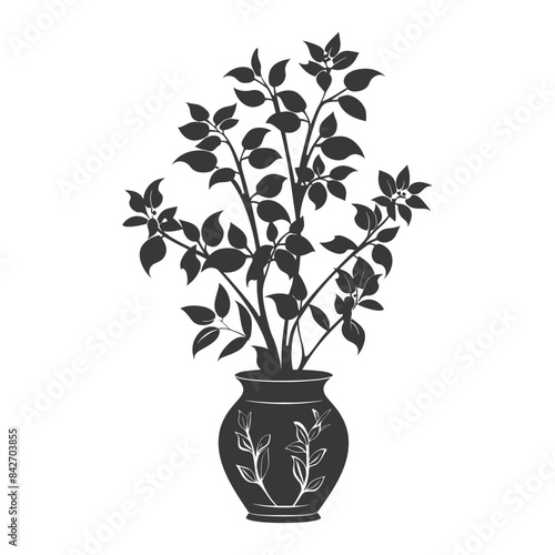 silhouette ornamental plants in vase full body black color only