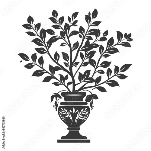 silhouette ornamental plants in vase full body black color only
