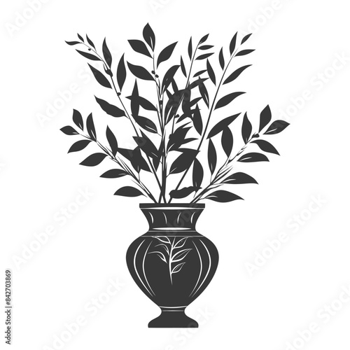 silhouette ornamental plants in vase full body black color only