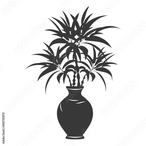 silhouette ornamental plants in vase full body black color only