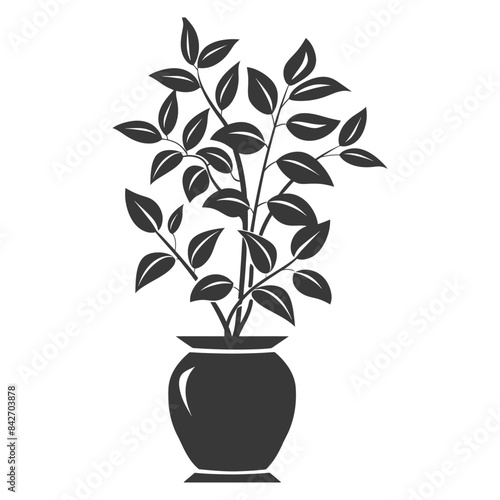 silhouette ornamental plants in vase full body black color only