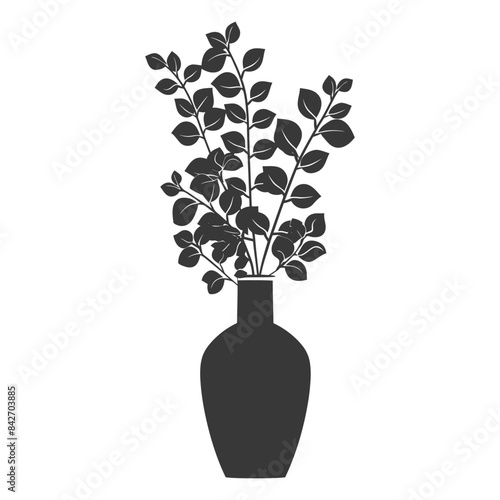 silhouette ornamental plants in vase full body black color only