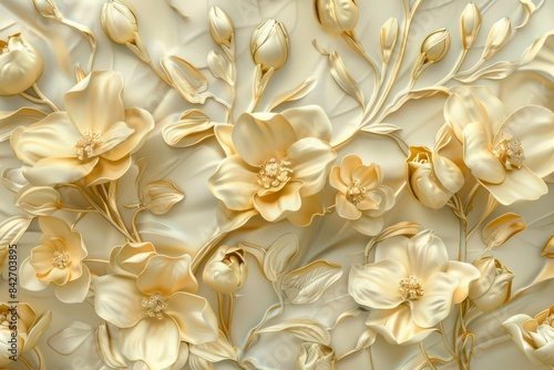 Golden carved flowers art nouveau, with golden leaves on a shiny background, design Digital Paper background