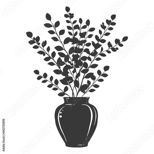 silhouette ornamental plants in vase full body black color only