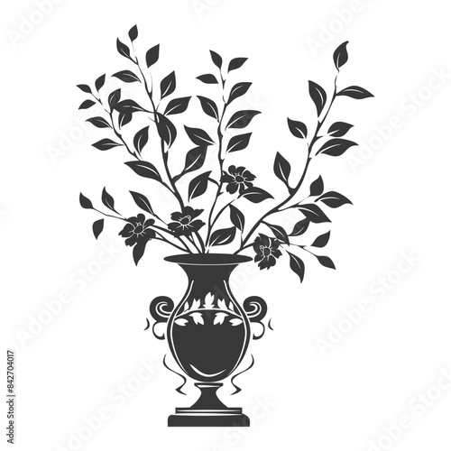 silhouette ornamental plants in vase full body black color only