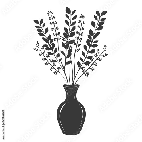silhouette ornamental plants in vase full body black color only