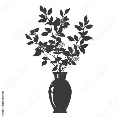 silhouette ornamental plants in vase full body black color only