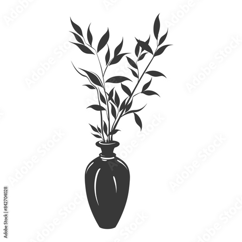 silhouette ornamental plants in vase full body black color only