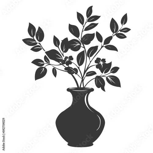 silhouette ornamental plants in vase full body black color only