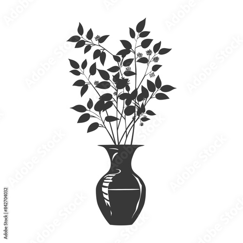 silhouette ornamental plants in vase full body black color only
