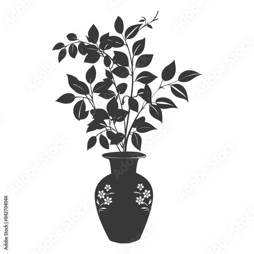 silhouette ornamental plants in vase full body black color only