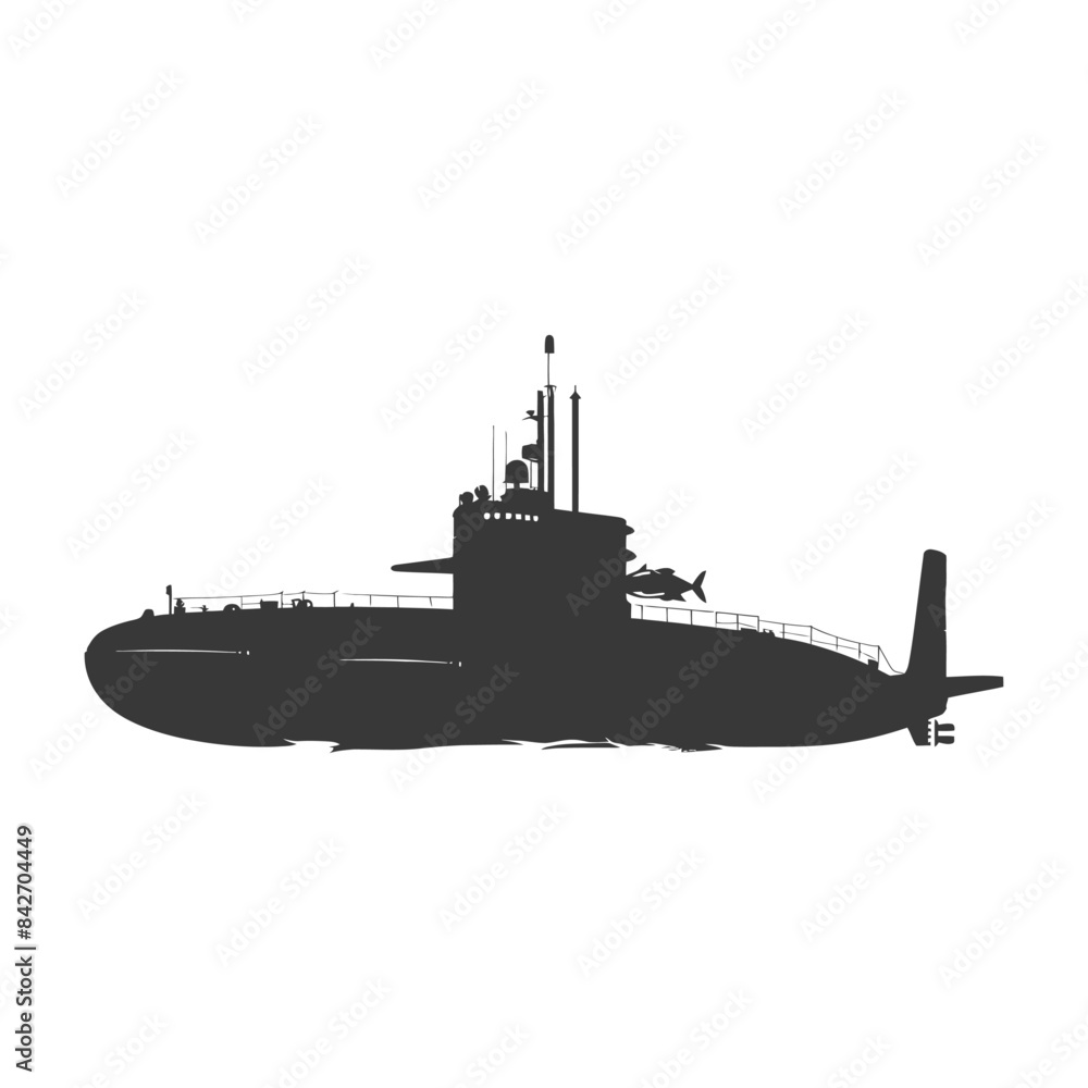 Fototapeta premium Submarine Silhouette: Naval Vessel in Deep Shadow, White Background.