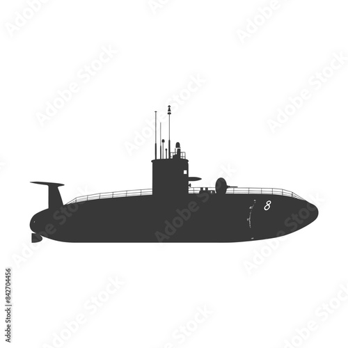 Submarine Silhouette: Vintage Naval Vessel on White.
