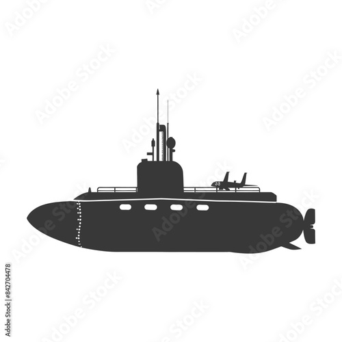 Stealth Submarine Silhouette: Dark Vector on White, Modern Naval Warfare, Submerged Threat