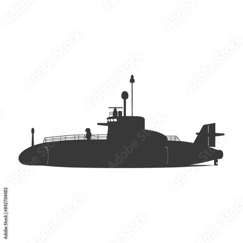 Submarine Silhouette: Military Vessel, Navy Black Shape.