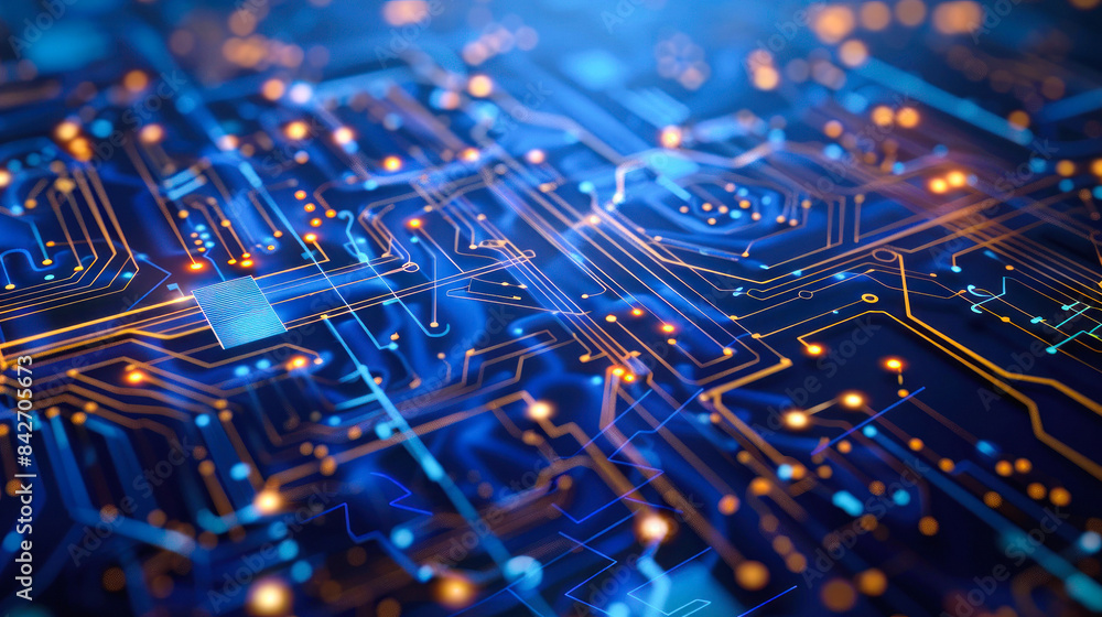 Glowing circuit board with processor macro shot Glowing circuit board with processor macro shot