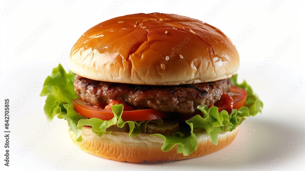 Delicious burger isolated on a plain white background Delicious burger isolated on a plain white background