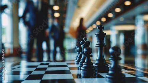 corporate business team competition and strategy concept, industrial espionage and business wars concept, businessman people playing chess tactics