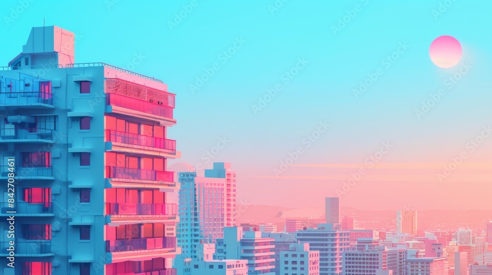 Obraz premium a beautiful minimalistic digital art of a miniature city side view