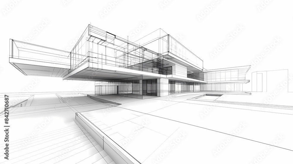 abstract modern urban landscape line drawin.3D illustration Imagination architecture building construction perspective design. abstract modern urban landscape line drawin.3D illustration Imagination architecture building construction perspective design.