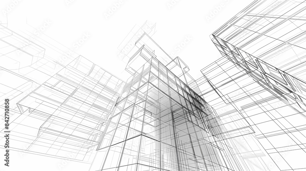 abstract modern urban landscape line drawin.3D illustration Imagination architecture building construction perspective design. abstract modern urban landscape line drawin.3D illustration Imagination architecture building construction perspective design.