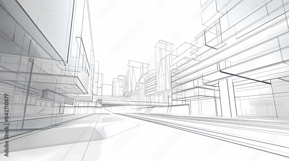 abstract modern urban landscape line drawin.3D illustration Imagination architecture building construction perspective design. abstract modern urban landscape line drawin.3D illustration Imagination architecture building construction perspective design.