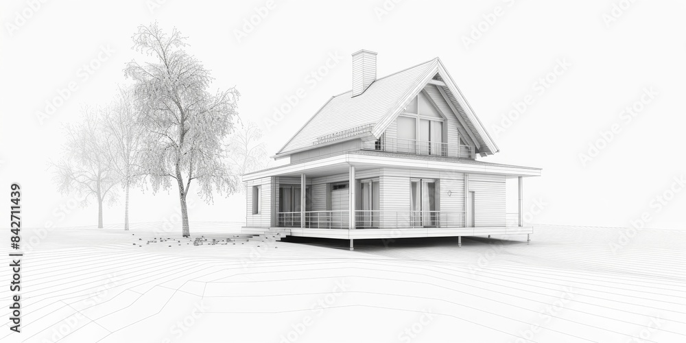 3d render house on white background, in the style of blueprint, precise perspective, composite construction, precisionist, cad (computer aided design), high quality photo, mono-ha 3d render house on white background, in the style of blueprint, precise perspective, composite construction, precisionist, cad (computer aided design), high quality photo, mono-ha