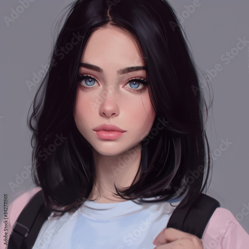 Wallpaper Mural Brunette girl with a backpack on her back. Back to school. Torontodigital.ca