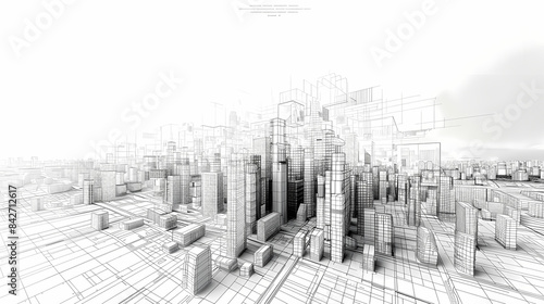 Fototapeta Naklejka Na Ścianę i Meble -  abstract modern urban landscape line drawin.3D illustration Imagination architecture building construction perspective design.