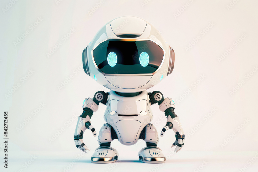 Futuristic white robot with big eyes Futuristic white robot with big eyes