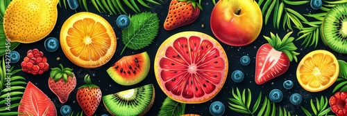 Colorful Fruit and Leaf Pattern Background