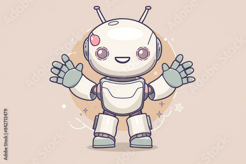 Adorable white robot with floating hearts