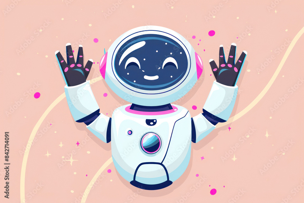 Cosmic cartoon robot floating with stars