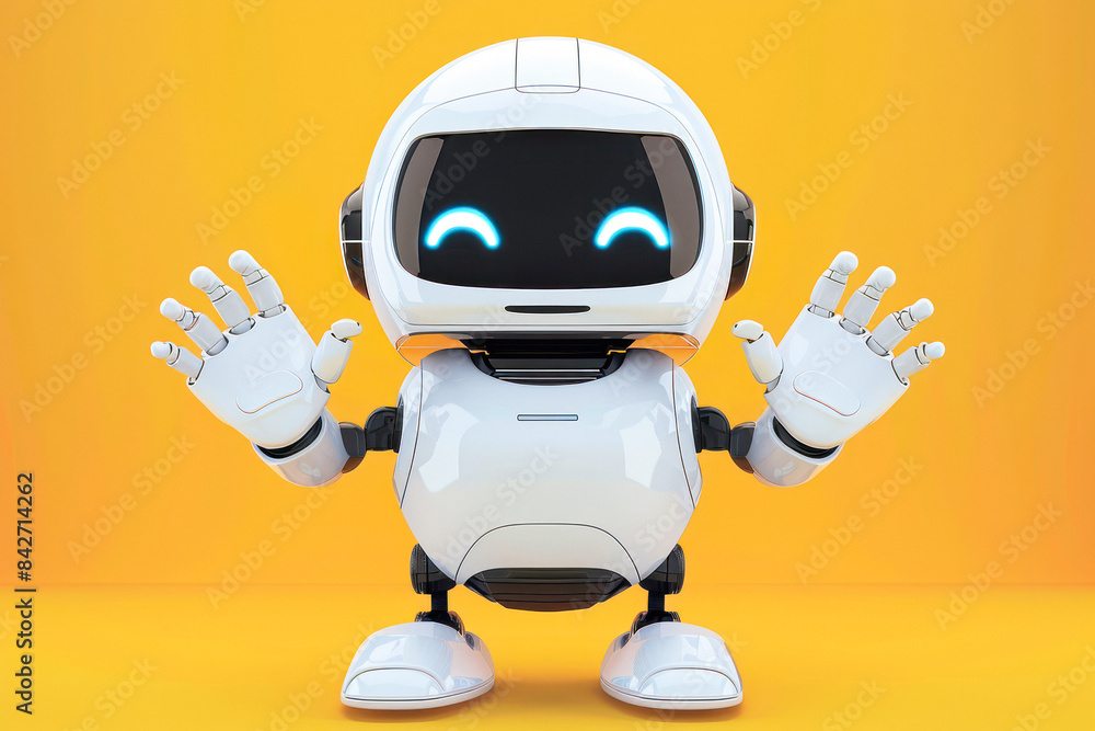 Fototapeta premium Modern white robot with smiling face