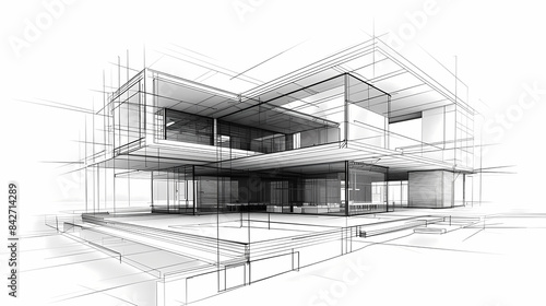 abstract modern urban landscape line drawin.3D illustration Imagination architecture building construction perspective design.