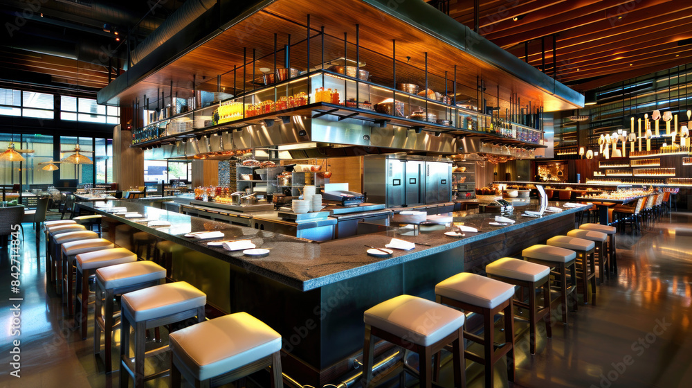 Open show kitchen in a restaurant Open show kitchen in a restaurant