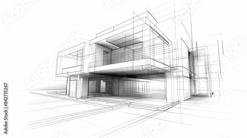 abstract modern urban landscape line drawin.3D illustration Imagination architecture building construction perspective design.