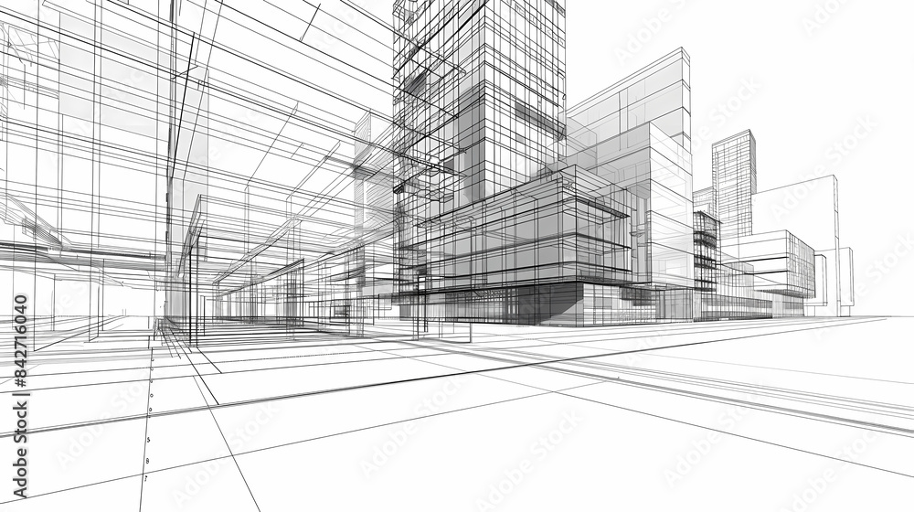 abstract modern urban landscape line drawin.3D illustration Imagination architecture building construction perspective design. abstract modern urban landscape line drawin.3D illustration Imagination architecture building construction perspective design.