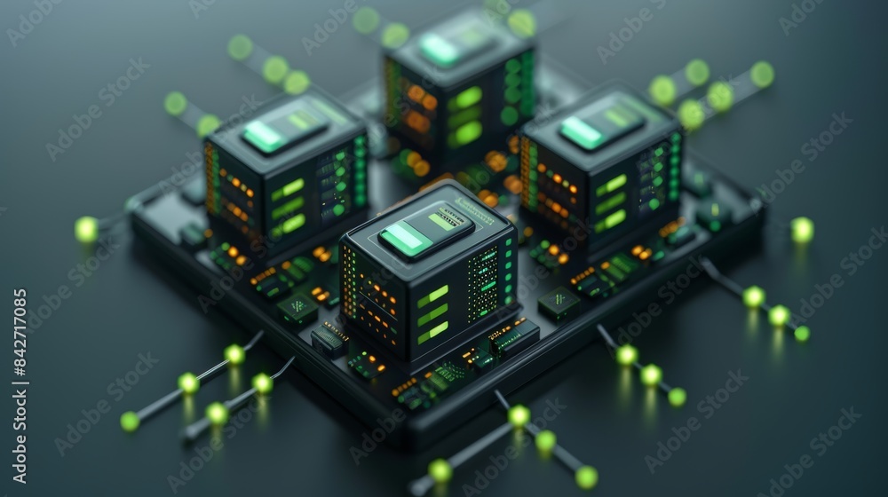 3D server icon in green tone on white background 3D server icon in green tone on white background
