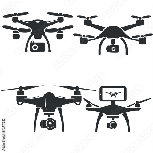 Drone silhouette vector illustration black and white.