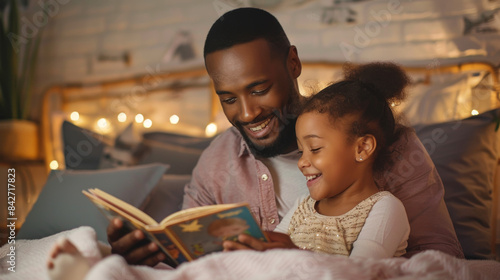 A man and a little girl are reading a book together