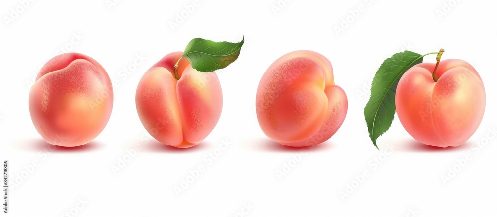 Pink Peach Fruit Collection with Leaf on White Background, Fresh Peach on White Background with Transparent Background. Pink Peach Fruit Collection with Leaf on White Background, Fresh Peach on White Background with Transparent Background.
