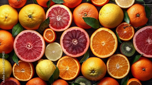 Assorted citrus fruits on wood for healthy living   oranges  lemons  limes  grapefruits  kiwis
