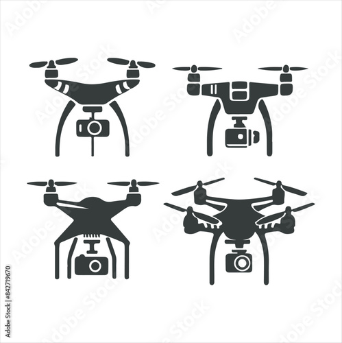 Drone silhouette vector illustration black and white.