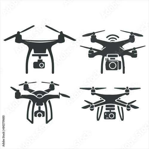Drone silhouette vector illustration black and white.