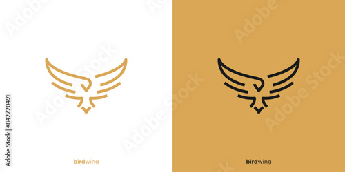 Minimalist Modern Eagle Logo Design. Flying Bird with Line art Outline Style. Icon Symbol Vector Design Template.
