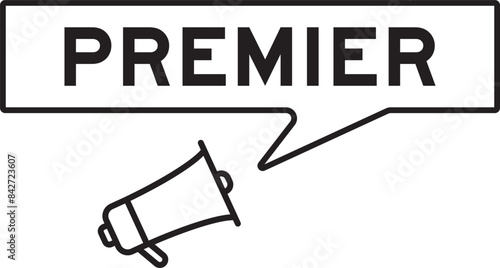 Megaphone icon with speech bubble banner in word premier on white background